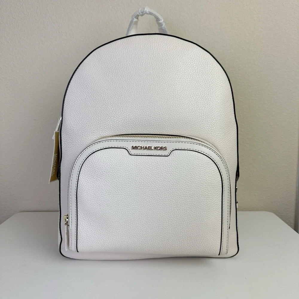 MICHAEL KORS Jaycee Large Backpack Pebbled Cream Leather Zip Multi Pocket Travel